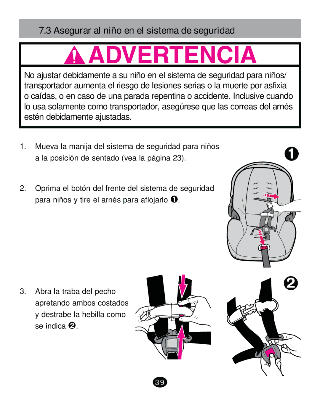 Graco PD261473A manual Asegurar al niño en el sistema de seguridad 