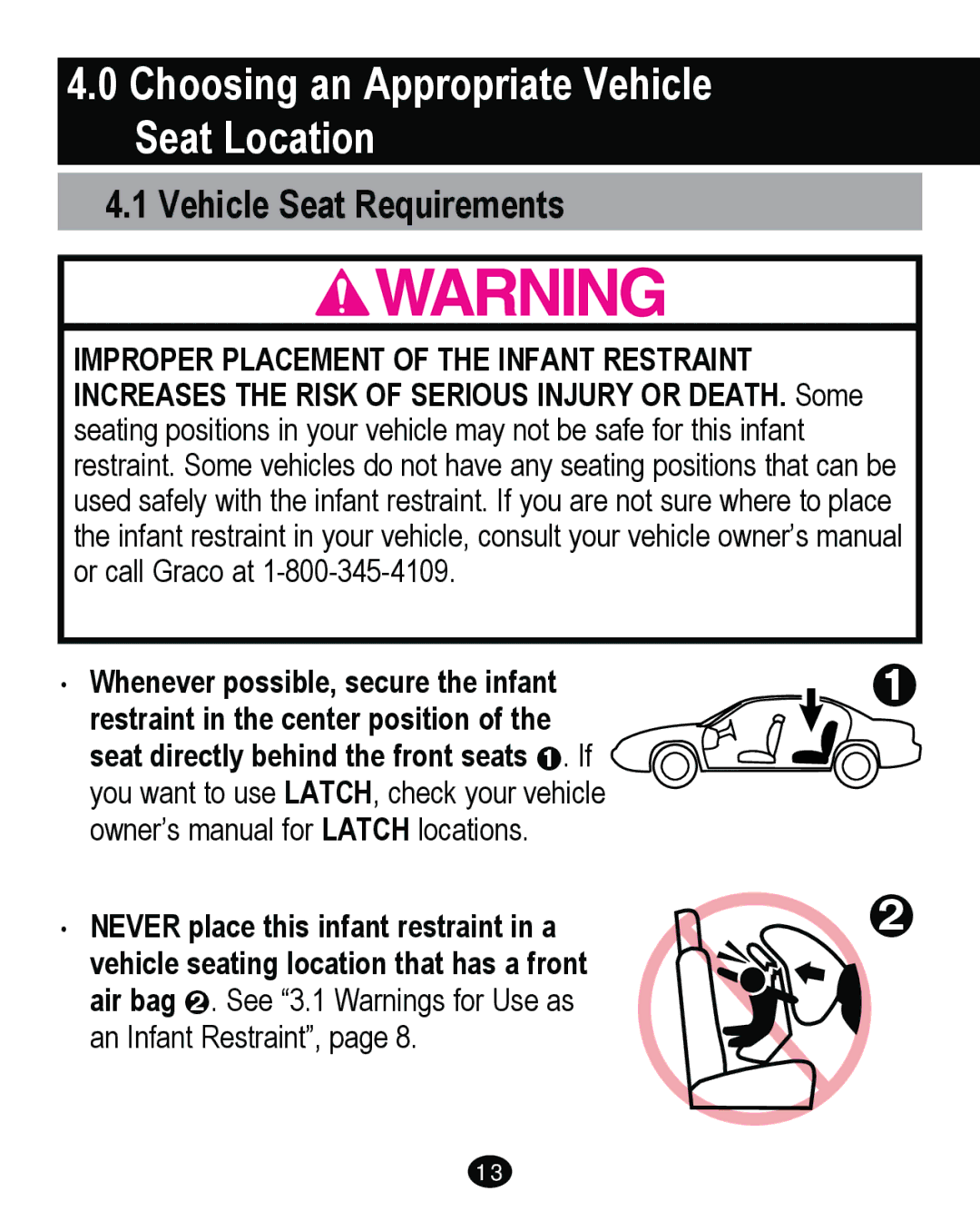 Graco PD262895A manual Choosing an Appropriate Vehicle Seat Location, Vehicle Seat Requirements 