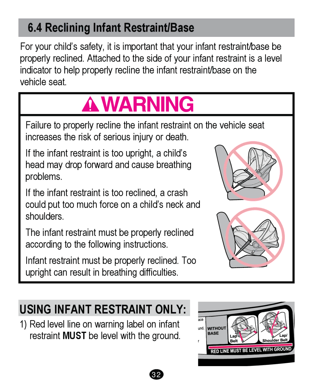 Graco PD262895A manual Reclining Infant Restraint/Base 