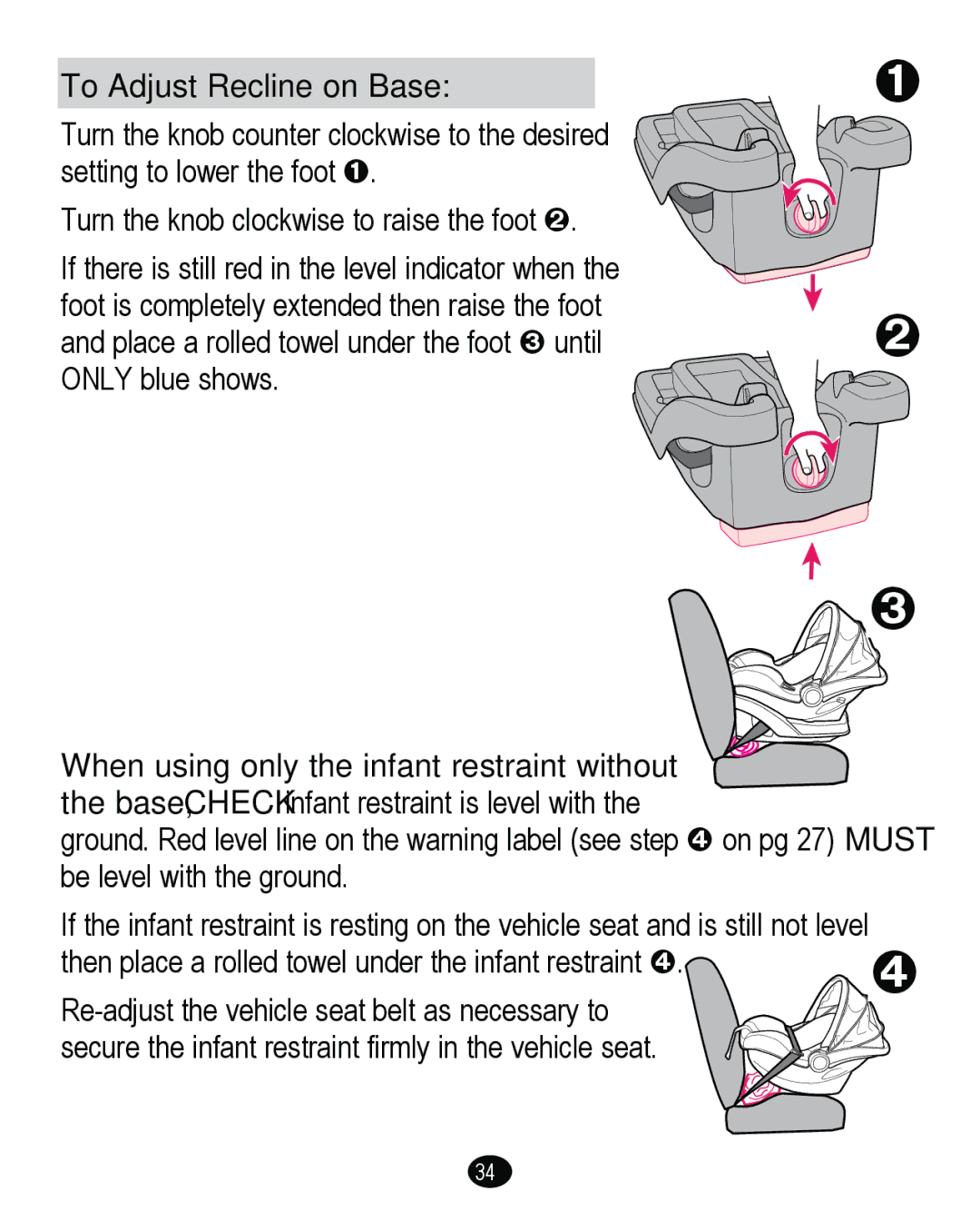 Graco PD262895A manual To Adjust Recline on Base 