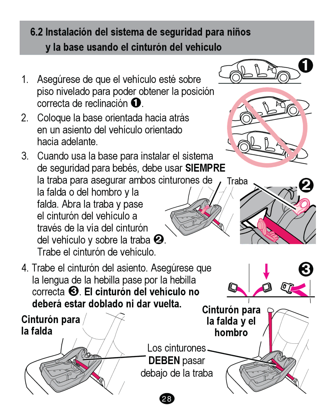 Graco PD262895A manual Cinturón para La falda y el Hombro, Deben pasar 