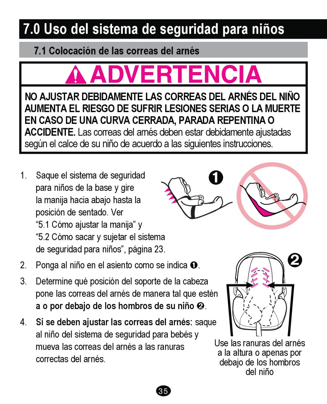 Graco PD262895A manual Uso del sistema de seguridad para niños, Colocación de las correas del arnés 