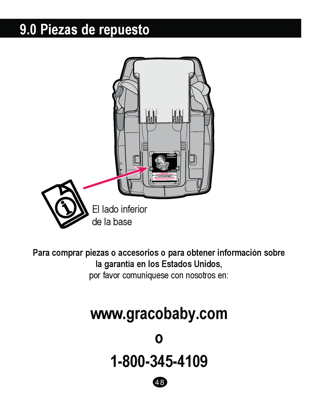 Graco PD262895A manual Piezas de repuesto, El lado inferior de la base 