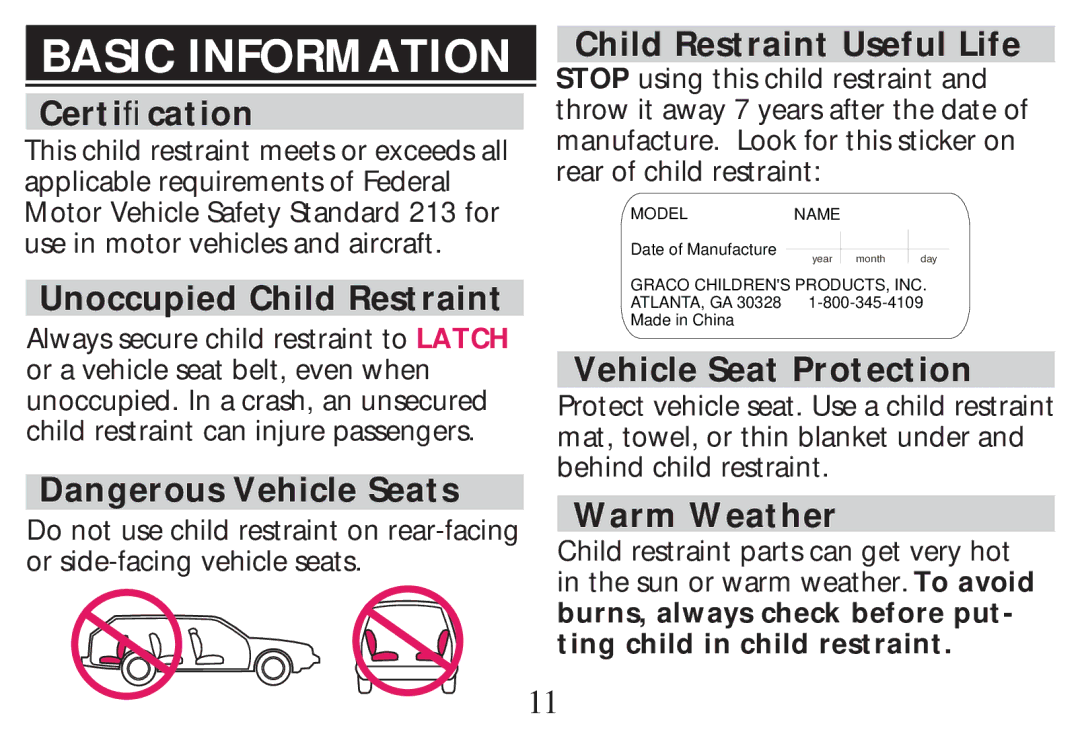 Graco PD268712B owner manual Basic Information 