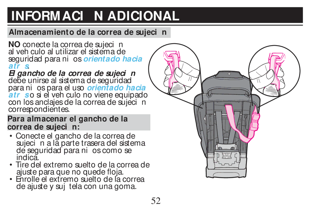 Graco PD268712B owner manual Informaci N Adicional, Almacenamiento de la correa de sujeci n 