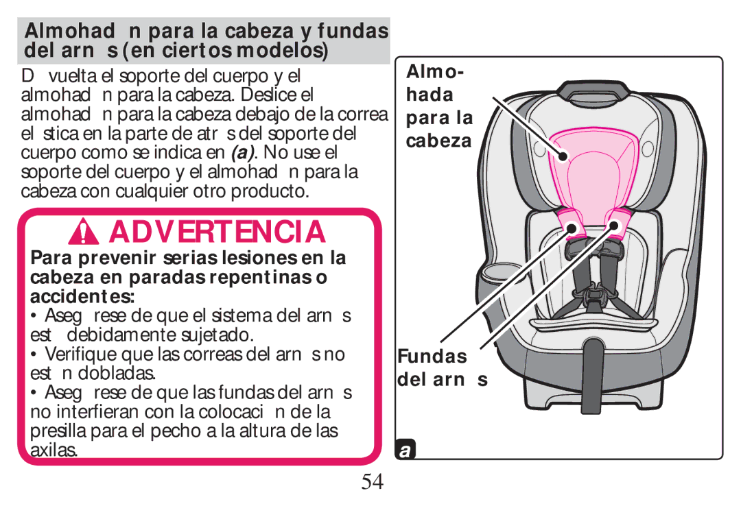 Graco PD268712B owner manual Almo- hada para la cabeza, Fundas del arn s 