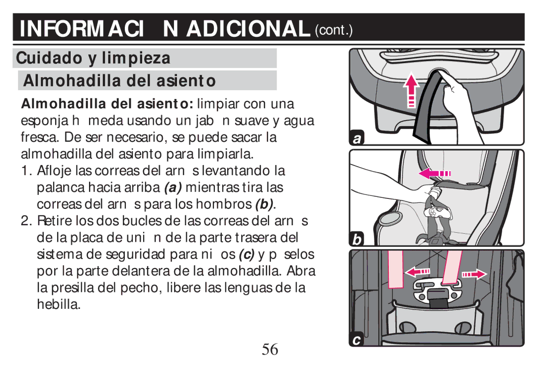 Graco PD268712B owner manual Cuidado y limpieza Almohadilla del asiento 