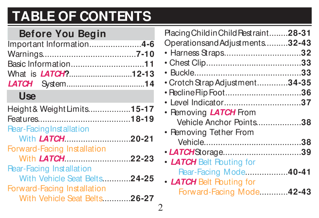 Graco PD268712B owner manual Table of Contents 