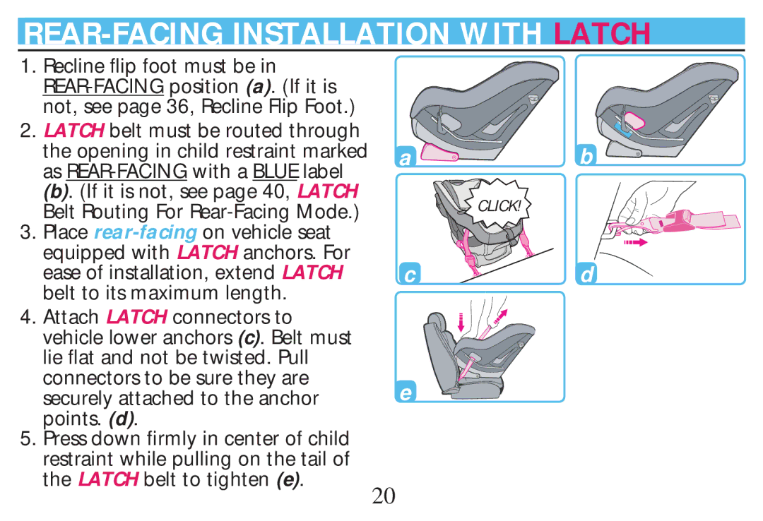 Graco PD268712B owner manual REAR-FACING Installation with Latch 