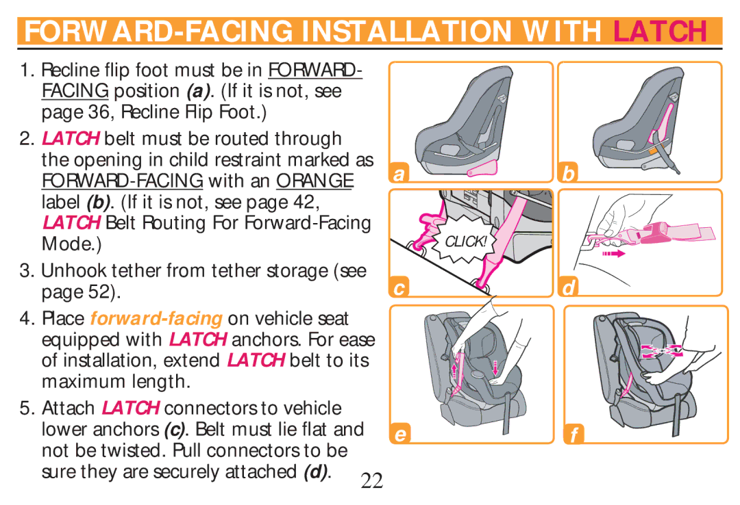 Graco PD268712B owner manual FORWARD-FACING Installation with Latch 