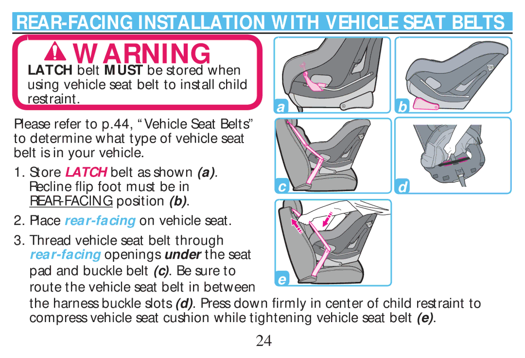 Graco PD268712B owner manual REAR-FACING Installation with Vehicle Seat Belts 