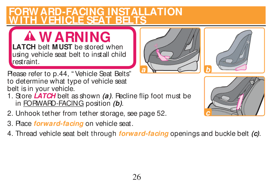 Graco PD268712B owner manual FORWARD-FACING Installation with Vehicle Seat Belts 