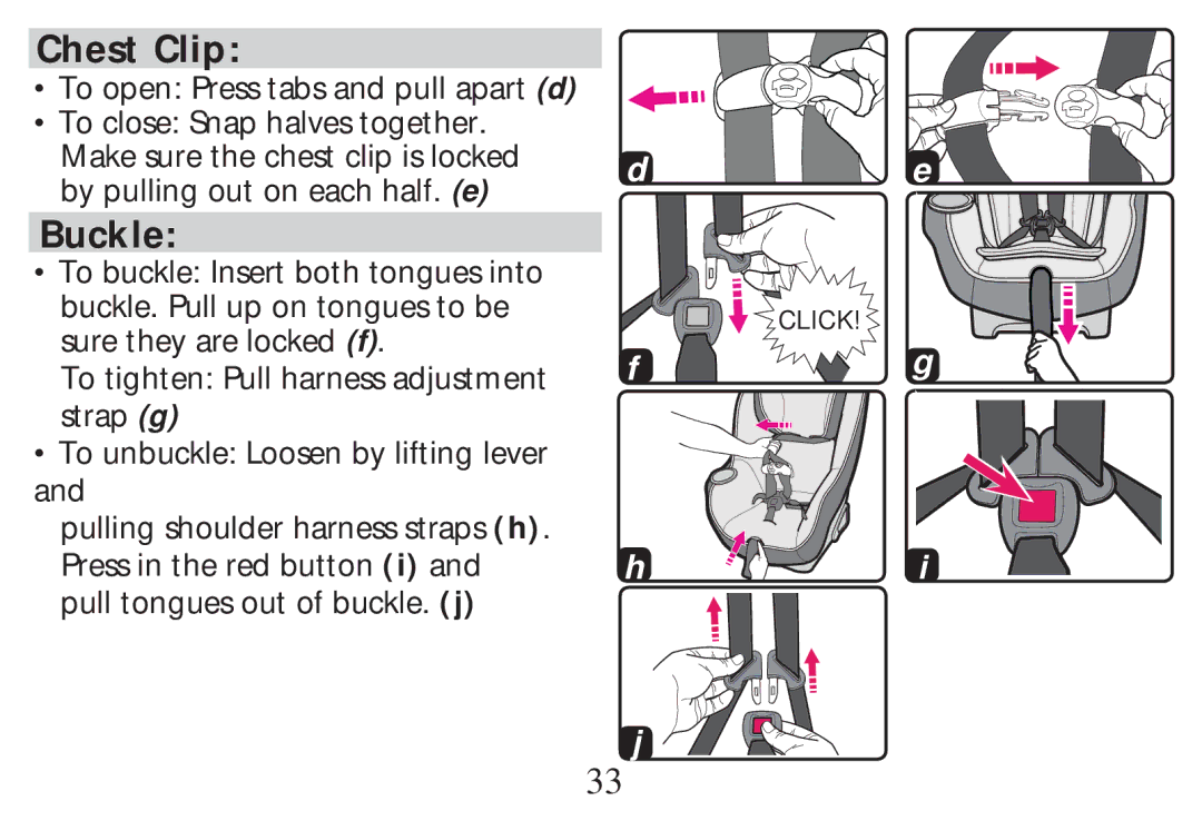 Graco PD268712B owner manual Chest Clip, Buckle 