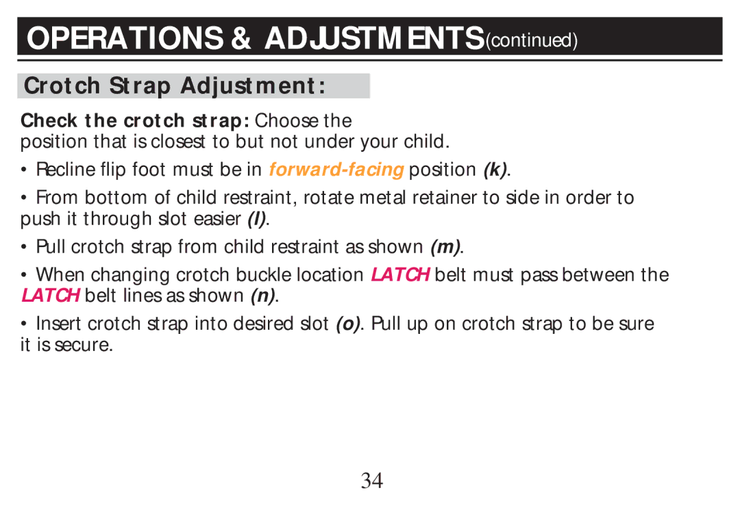 Graco PD268712B owner manual Crotch Strap Adjustment, Check the crotch strap Choose 