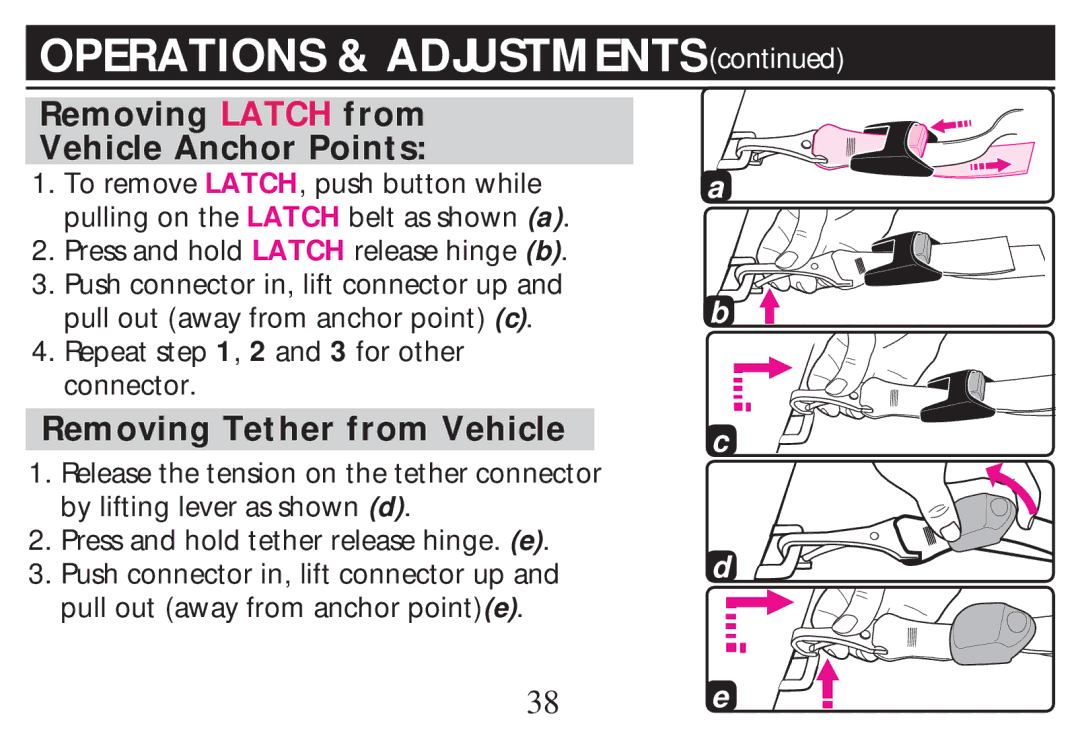 Graco PD268712B owner manual Removing Latch from Vehicle Anchor Points, Removing Tether from Vehicle 