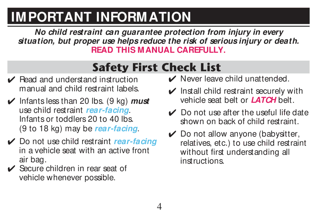 Graco PD268712B owner manual Important Information, Read this Manual Carefully 