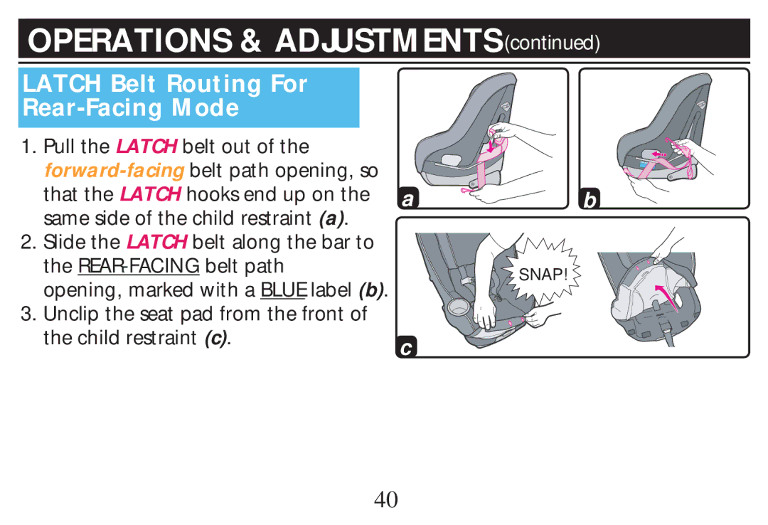 Graco PD268712B owner manual Latch Belt Routing For Rear-Facing Mode 