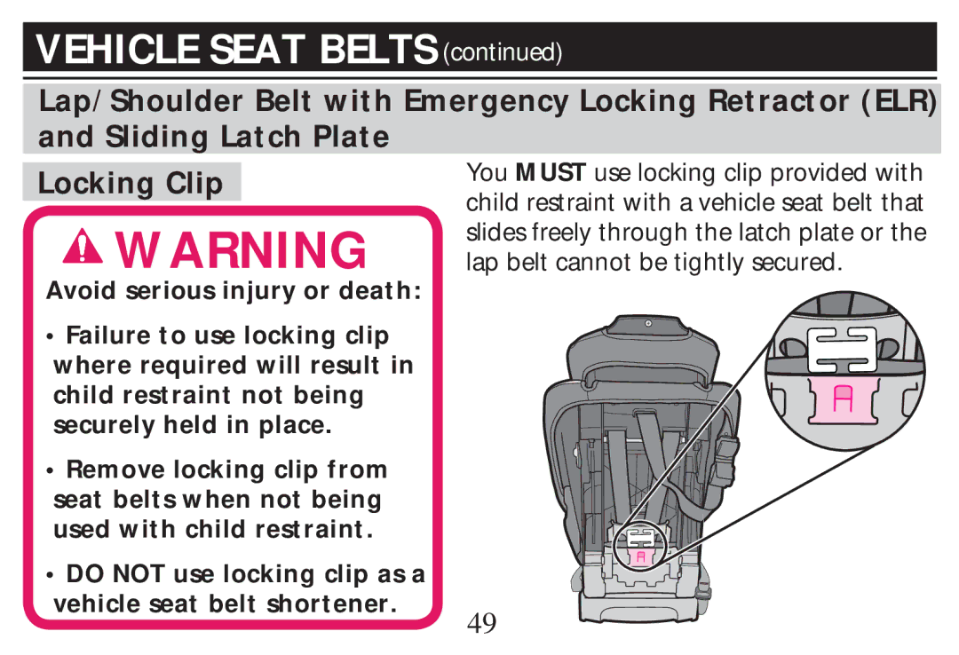 Graco PD268712B owner manual Vehicle Seat Belts 