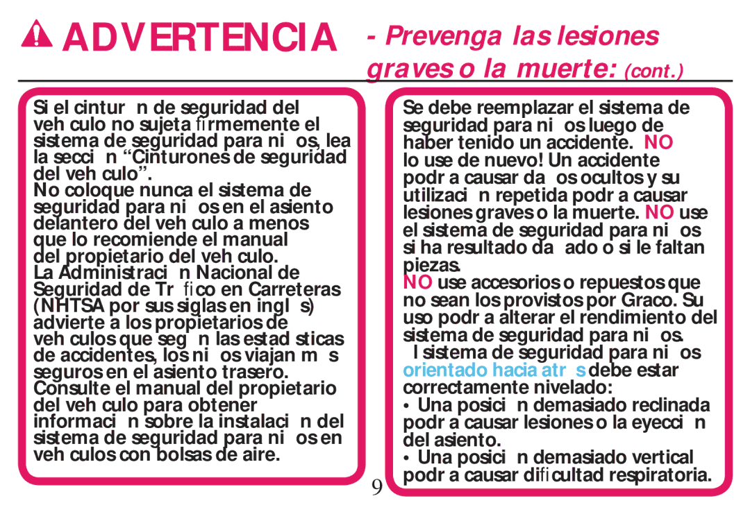 Graco PD268712B owner manual Advertencia Prevenga las lesiones graves o la muerte 