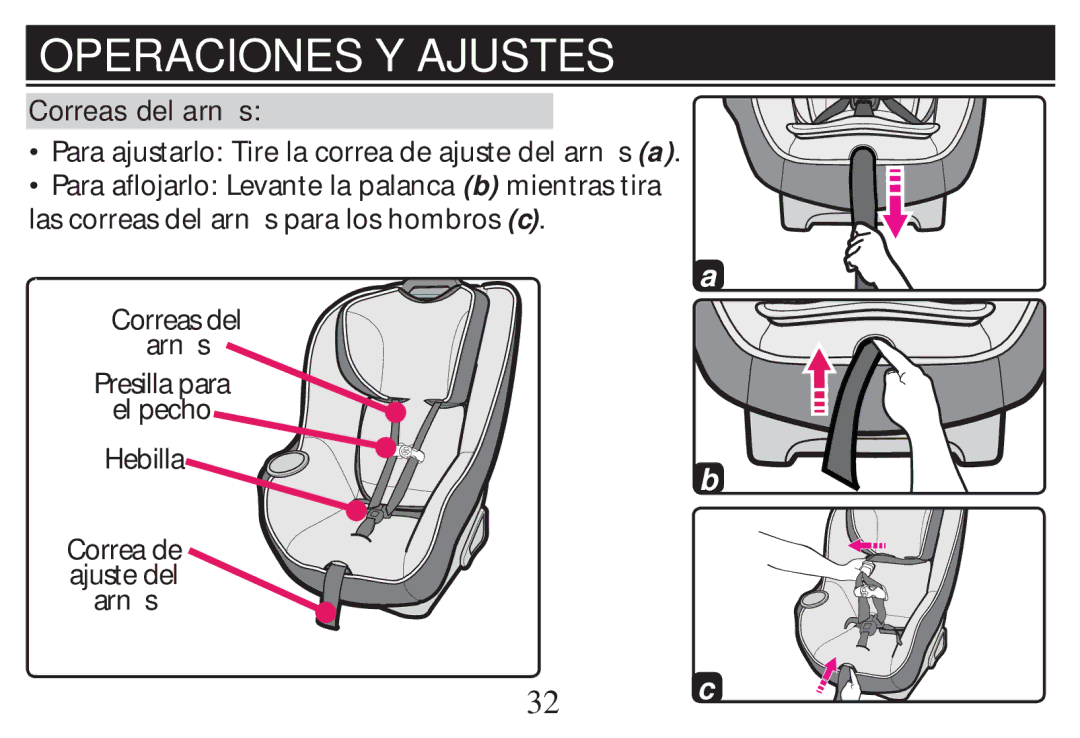 Graco PD268712B owner manual Operaciones Y Ajustes, Correas del arn s 