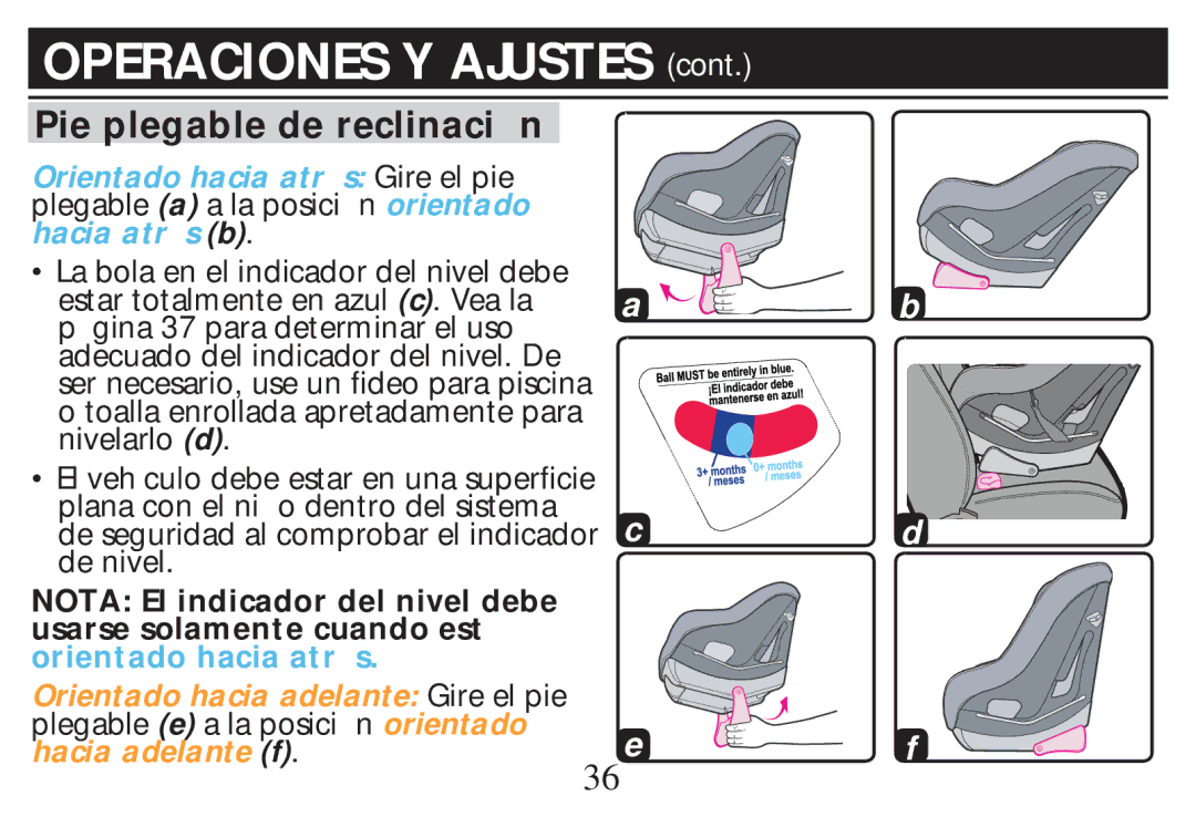 Graco PD268712B owner manual Pie plegable de reclinaci n, Orientado Hacia atr s b 