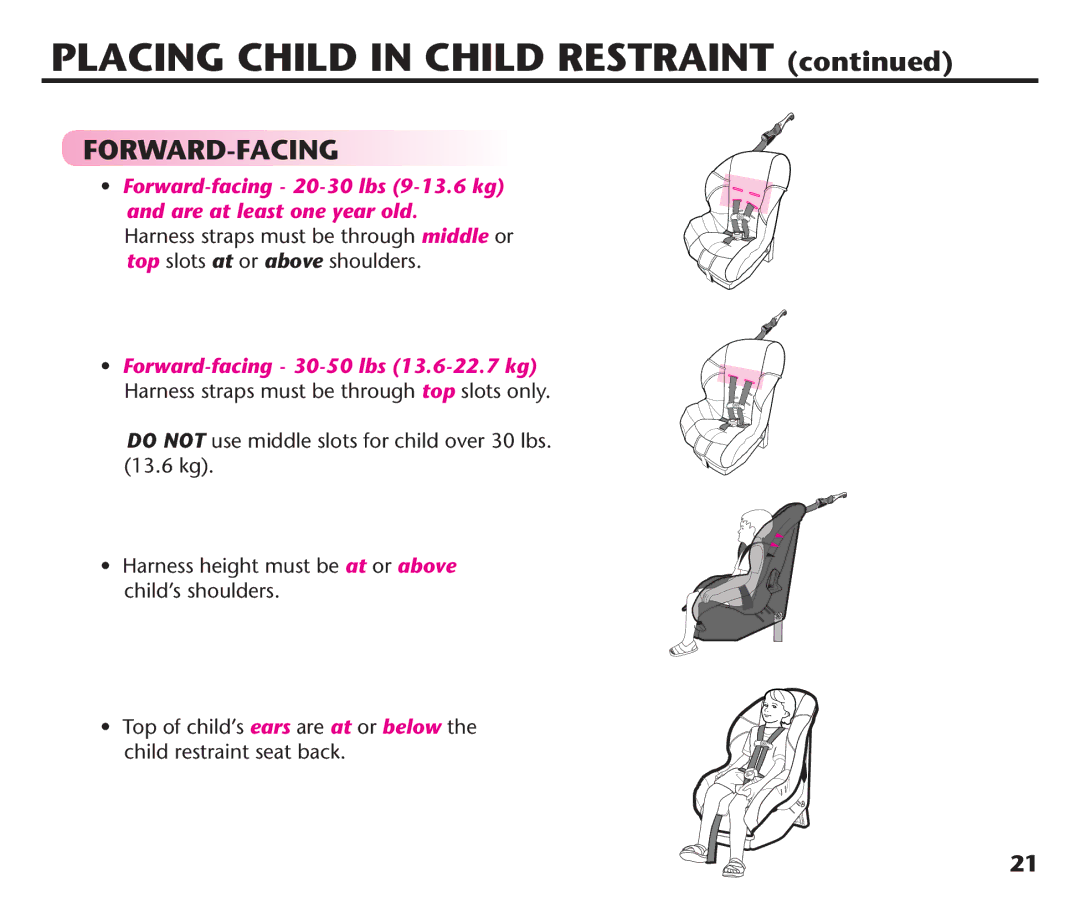 Graco PD192235A 9/11, PDL92235A manual Placing Child in Child Restraint, Childcrestraint Seat BACK 