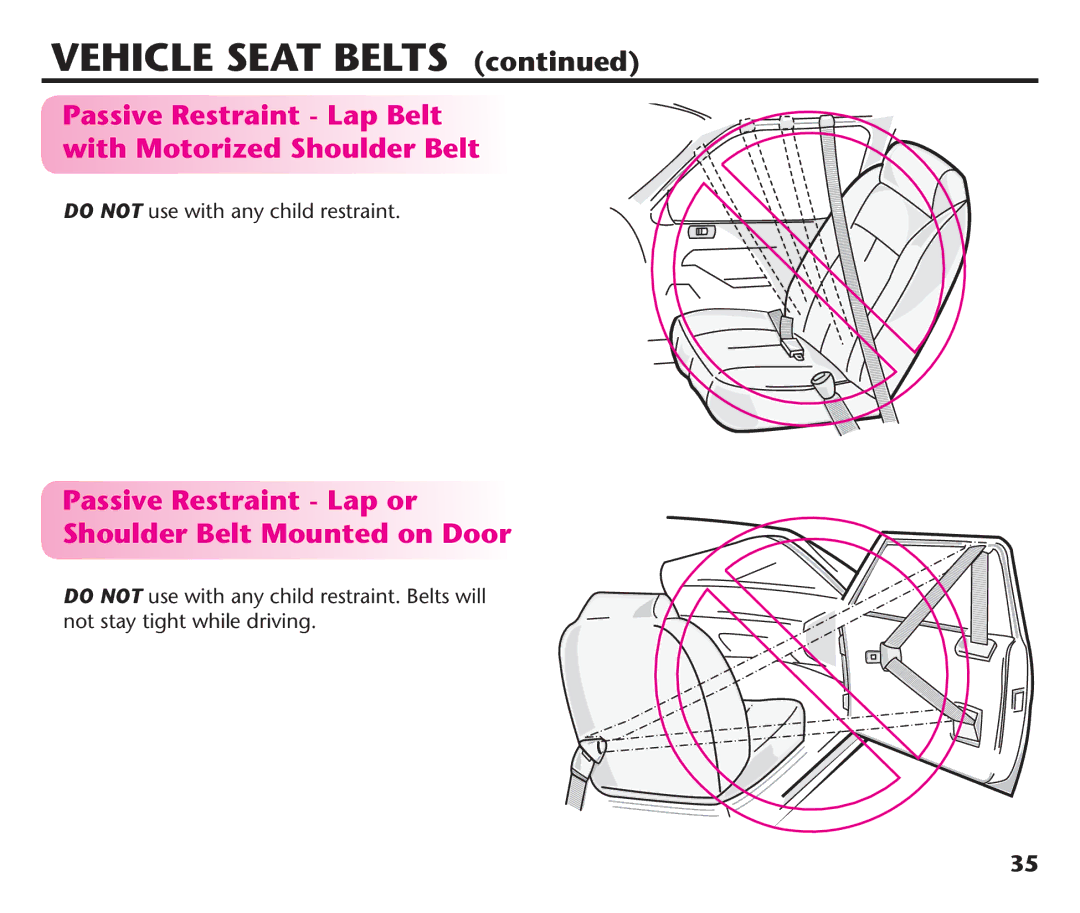 Graco PD192235A 9/11 manual Passive Restraint Lap Belt with Motorized Shoulder Belt, Do not use with any child restraint 