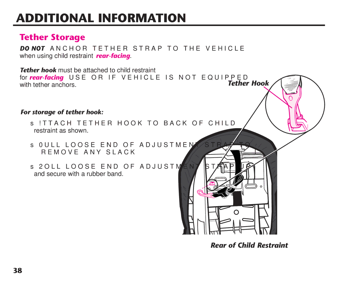 Graco PDL92235A, PD192235A 9/11 manual Additional Information, Tether Storage, For storage of tether hook 