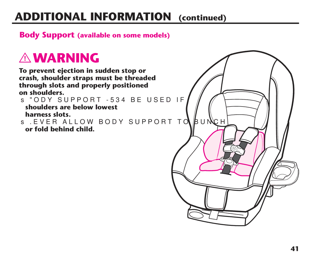 Graco PD192235A 9/11, PDL92235A manual Body Support available on some models 