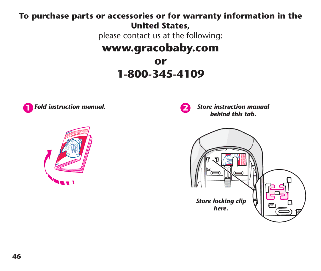 Graco PDL92235A, PD192235A 9/11 manual Behind this tab, Store locking clip Here 