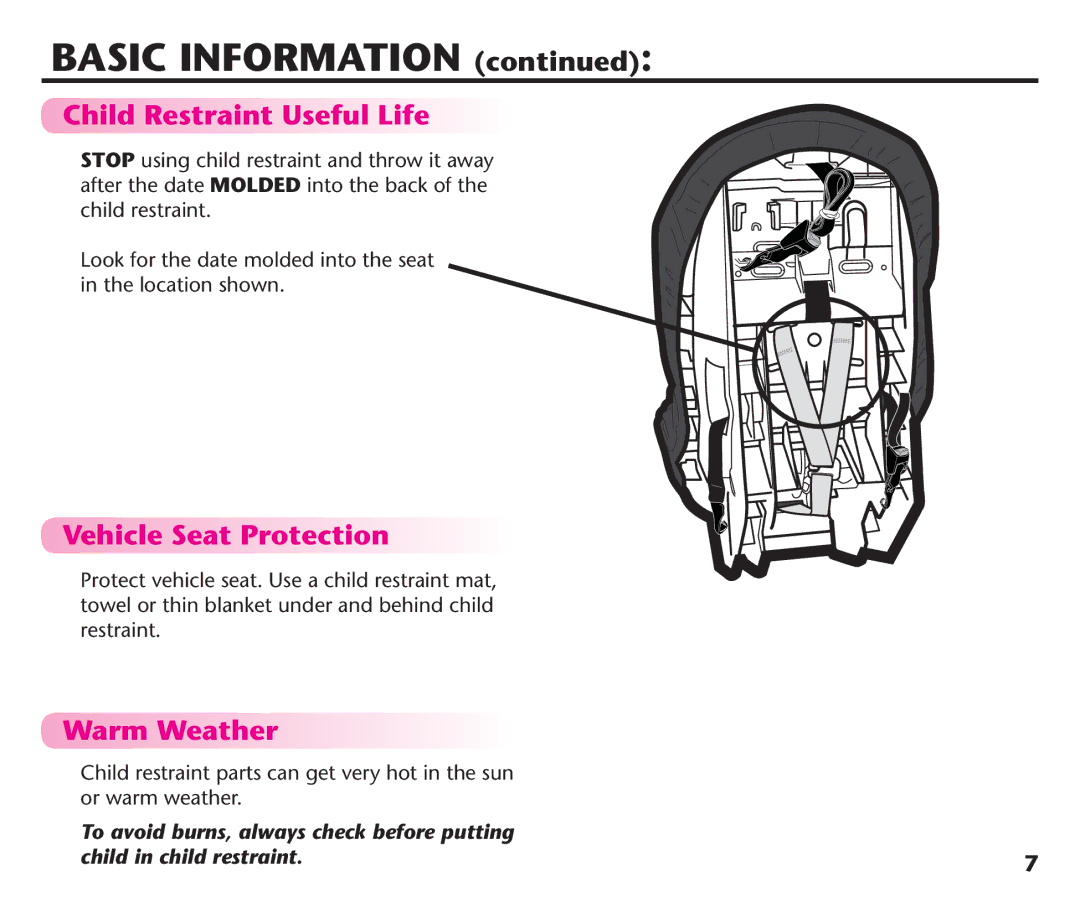 Graco PD192235A 9/11, PDL92235A manual Child Restraint Useful Life, Vehicle Seat Protection, Warm Weather 