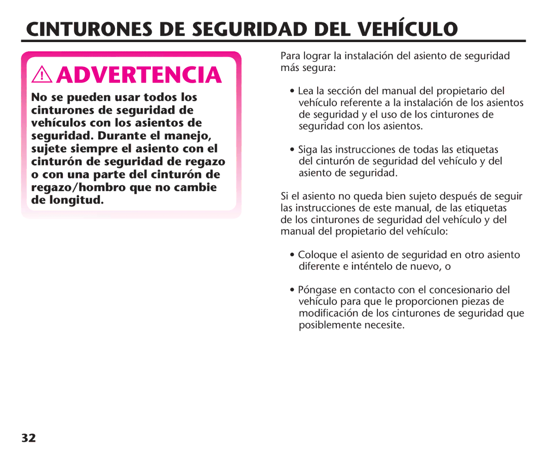 Graco PDL92235A, PD192235A 9/11 manual Cinturones DE Seguridad DEL Vehículo 