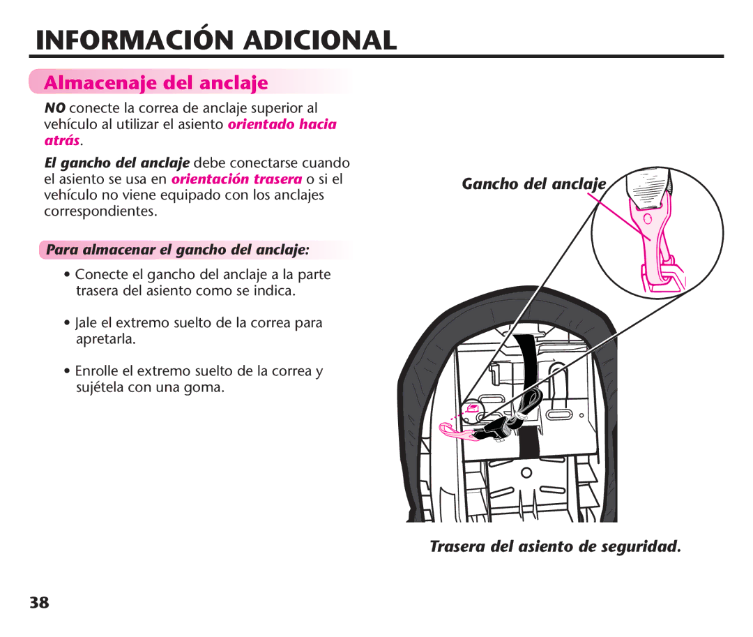 Graco PDL92235A manual Información Adicional, Almacenaje del anclaje, Ss*ALE Ellextremolsuelto Derla Correaspara apretarla 