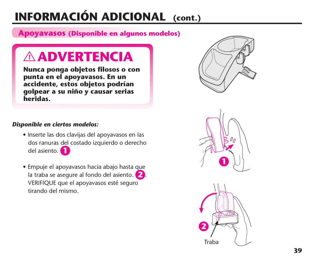 Graco PD192235A 9/11, PDL92235A manual Disponible en ciertos modelos, Traba 