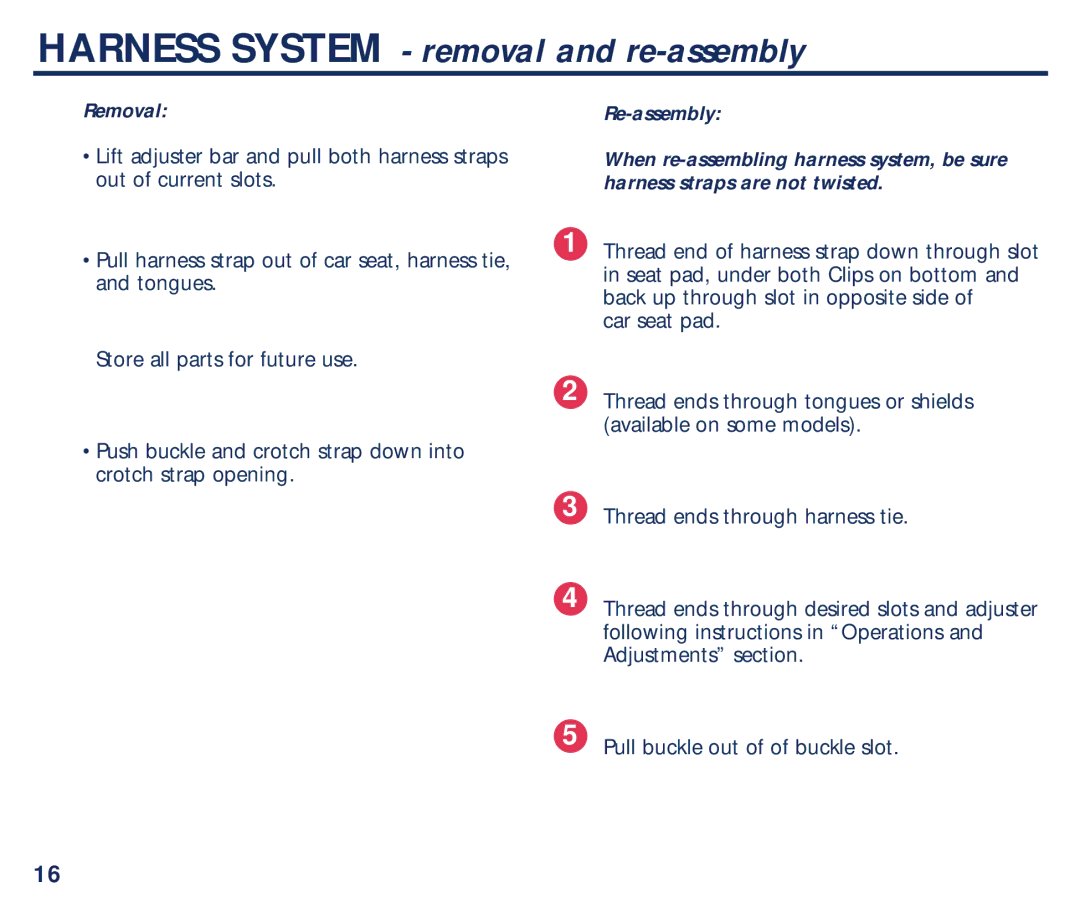 Graco PM-1373AD manual Harness System removal and re-assembly, Removal 