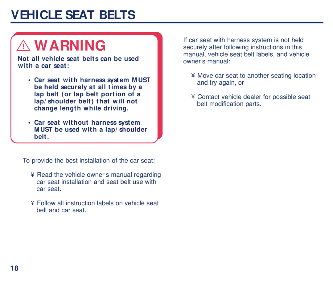 Graco PM-1373AD manual Vehicle Seat Belts 