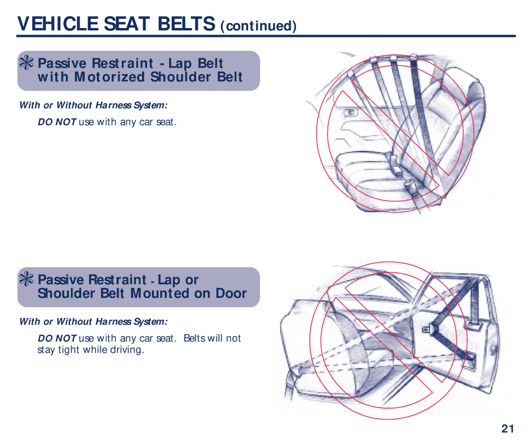 Graco PM-1373AD manual Passive Restraint Lap Belt with Motorized Shoulder Belt, With or Without Harness System 