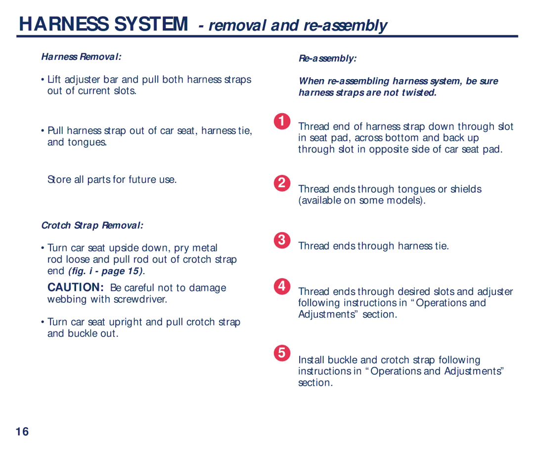 Graco PM-1589AB manual Harness Removal, Crotch Strap Removal 