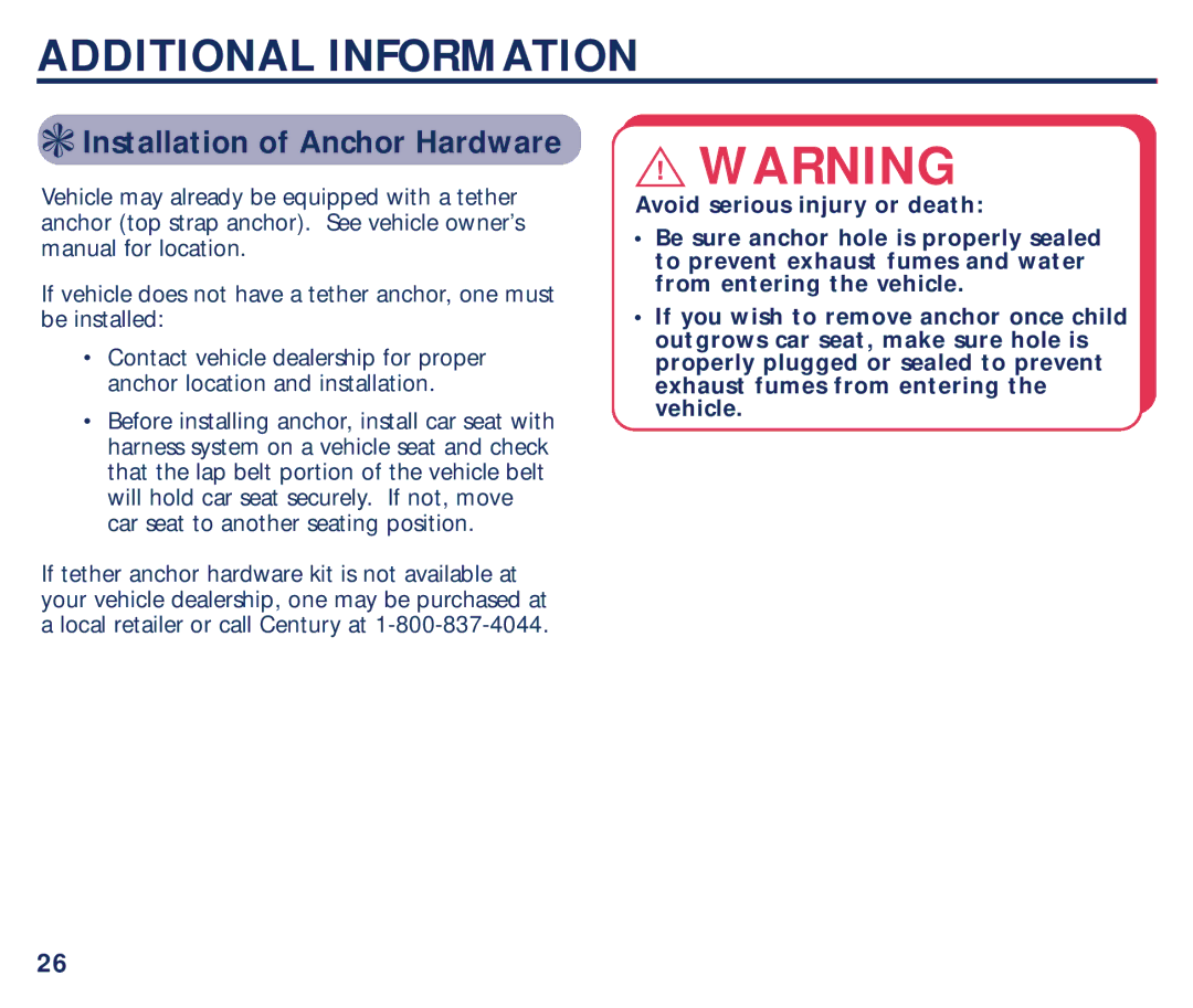 Graco PM-1589AB manual Additional Information, Installation of Anchor Hardware 