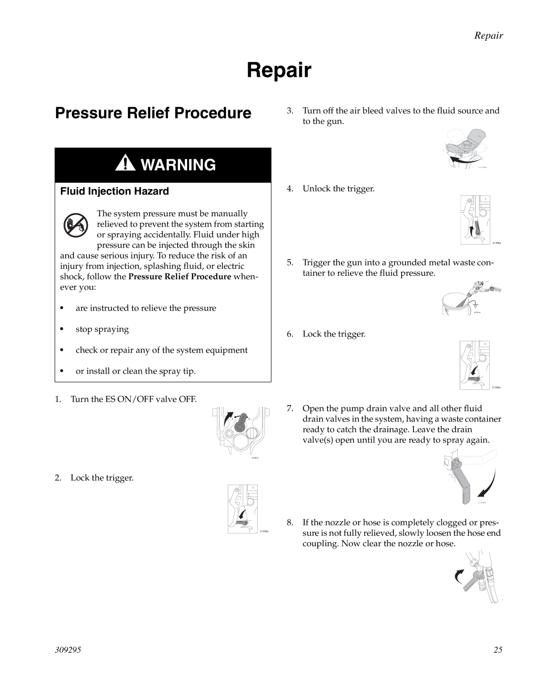 Graco PRO Xs4 AA manual Repair, Pressure Relief Procedure 