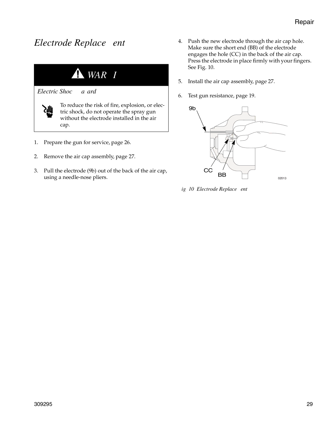 Graco PRO Xs4 AA manual Electrode Replacement 