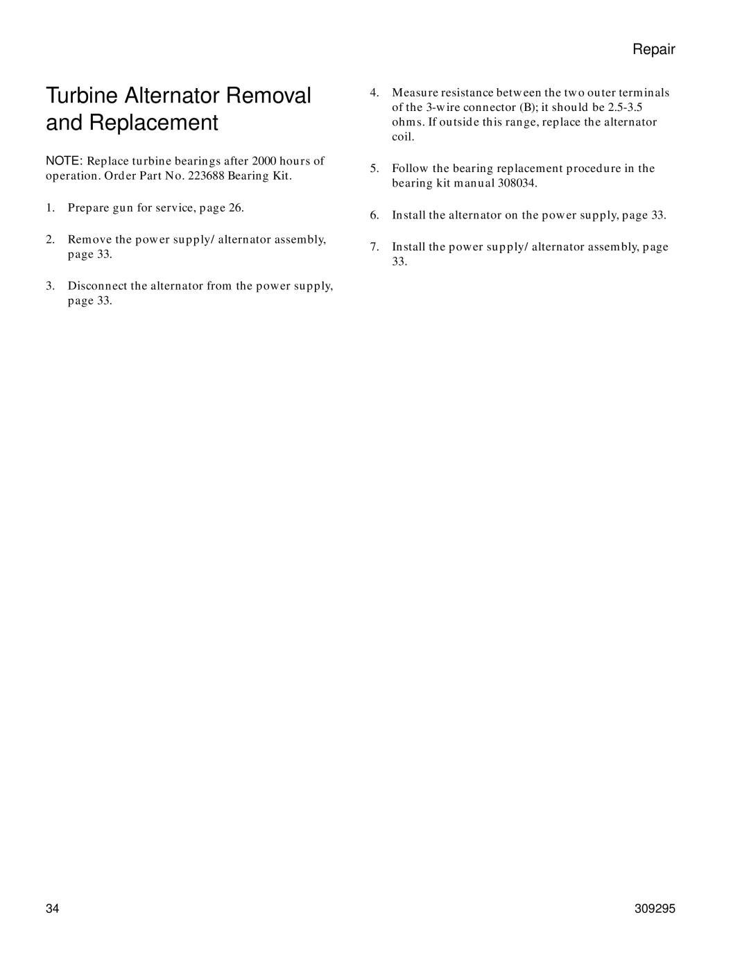 Graco PRO Xs4 AA manual Turbine Alternator Removal and Replacement 