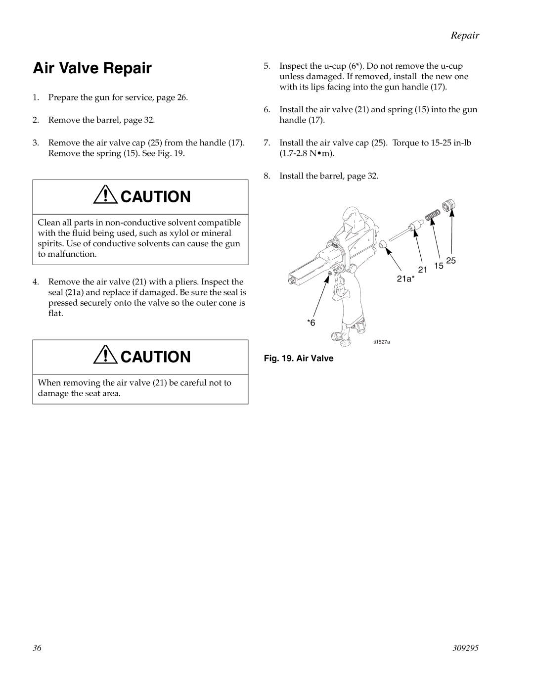 Graco PRO Xs4 AA manual Air Valve Repair 