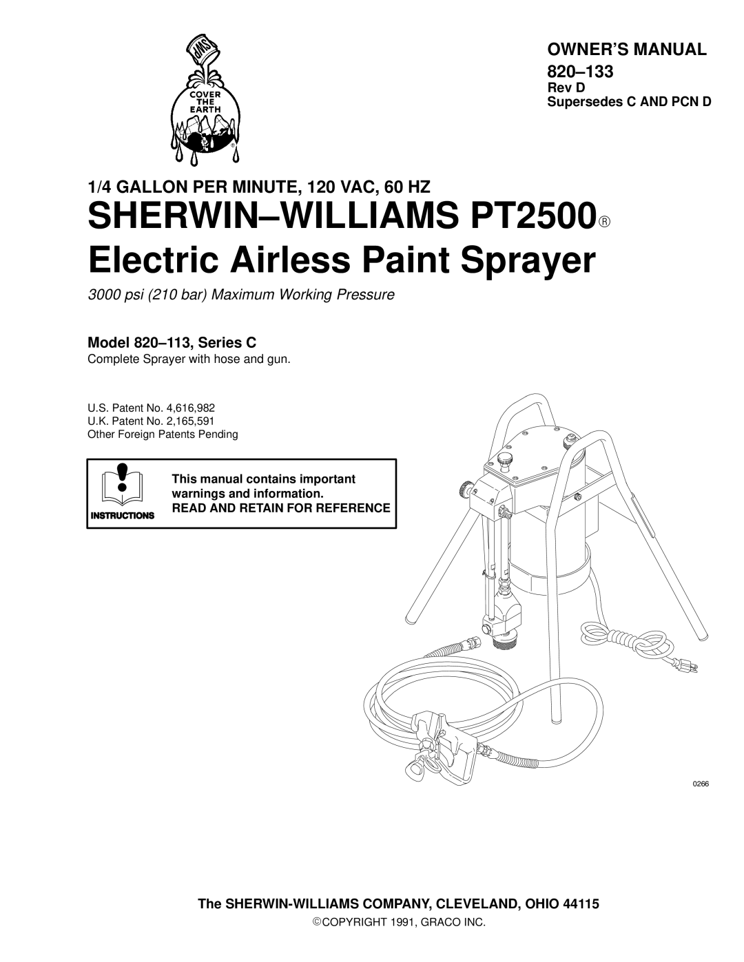 Graco PT2500 owner manual Gallon PER MINUTE, 120 VAC, 60 HZ, This manual contains important warnings and information 