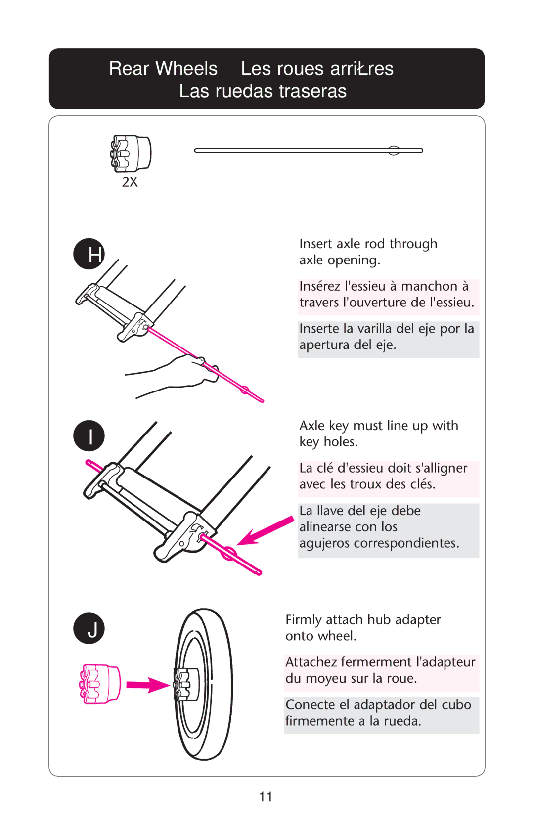 Graco QUATTRO TOUR SPORT owner manual Rear Wheels Les roues arrières Las ruedas traseras 