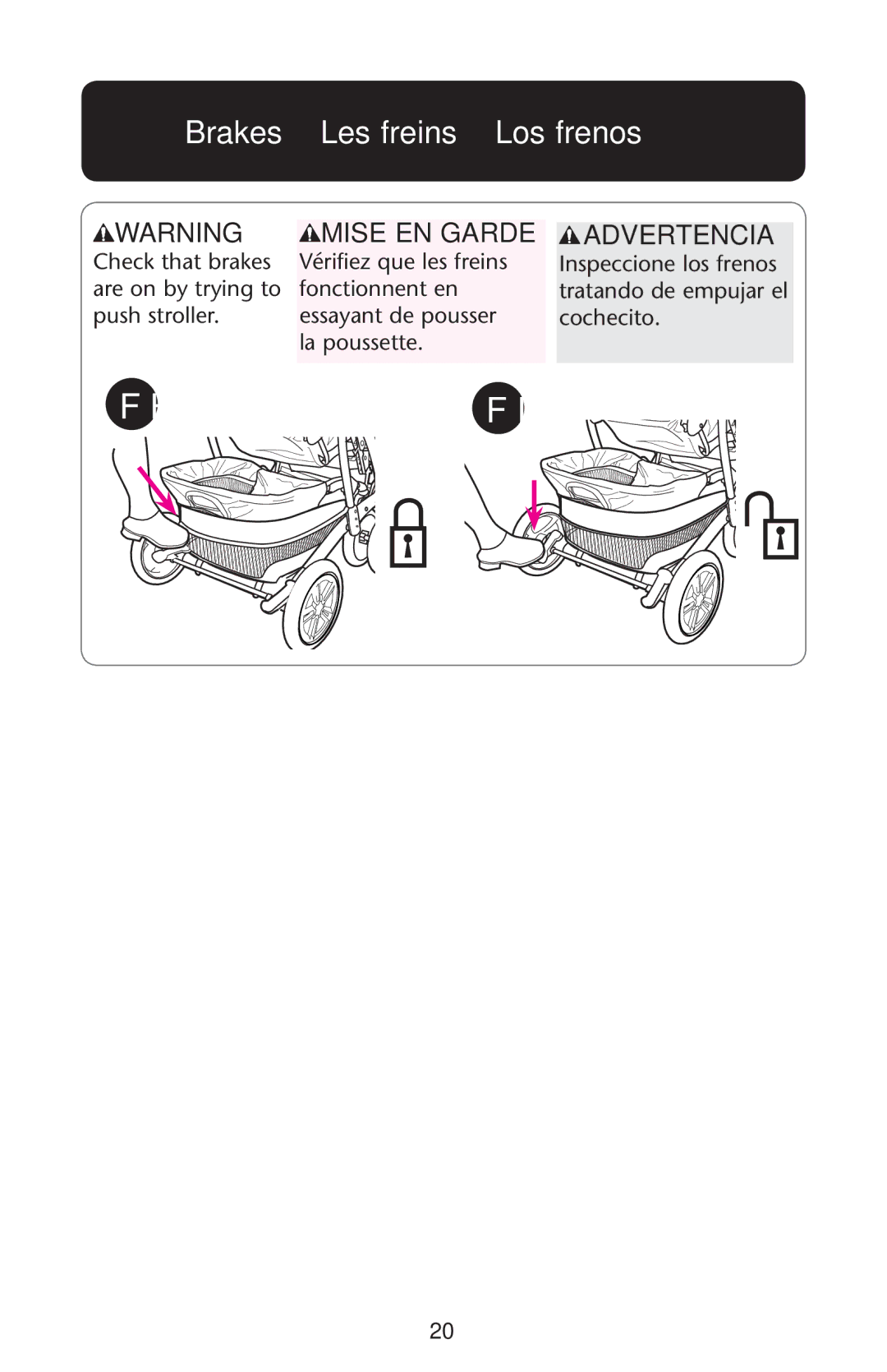 Graco QUATTRO TOUR SPORT owner manual Fhfi, Brakes Les freins Los frenos 