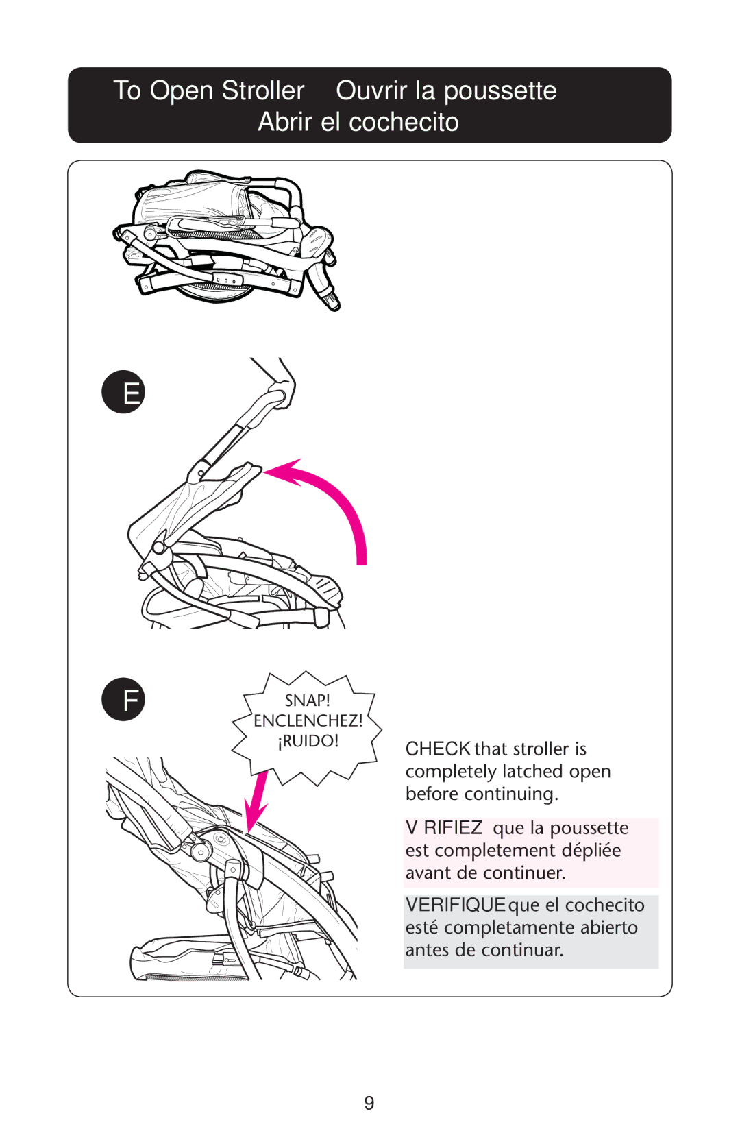 Graco QUATTRO TOUR SPORT owner manual To Open Stroller Ouvrir la poussette Abrir el cochecito 