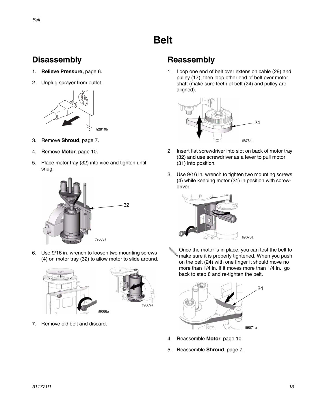 Graco RTX-650 important safety instructions Belt, Disassembly 