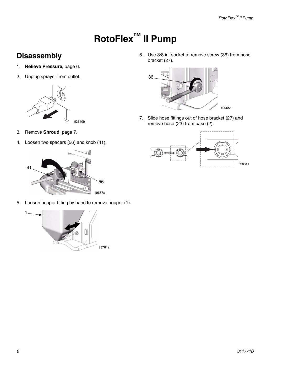 Graco RTX-650 important safety instructions RotoFlex II Pump, Disassembly 