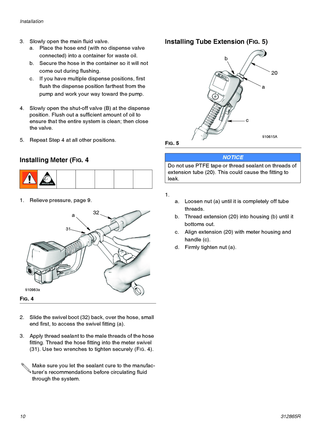 Graco SDP5, SDM15, SDM5, SDP15 important safety instructions Installing Meter FIG, Installing Tube Extension FIG 